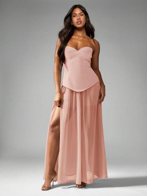MISSGUIDED Strapless Structured Corset Bodice A Line Maxi Dress