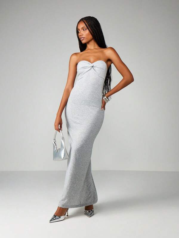 MISSGUIDED Strapless Sweetheart Twist Front Maxi Dress
