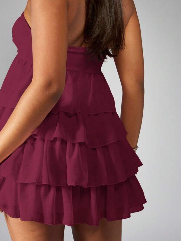 MISSGUIDED Strapless Tiered Ruffle Mini Dress With Twist Front And Empire Waist
