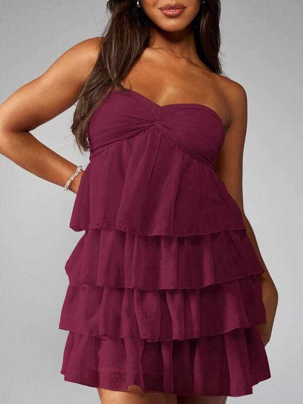 MISSGUIDED Strapless Tiered Ruffle Mini Dress With Twist Front And Empire Waist
