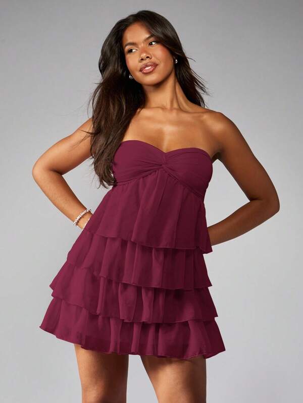 MISSGUIDED Strapless Tiered Ruffle Mini Dress With Twist Front And Empire Waist