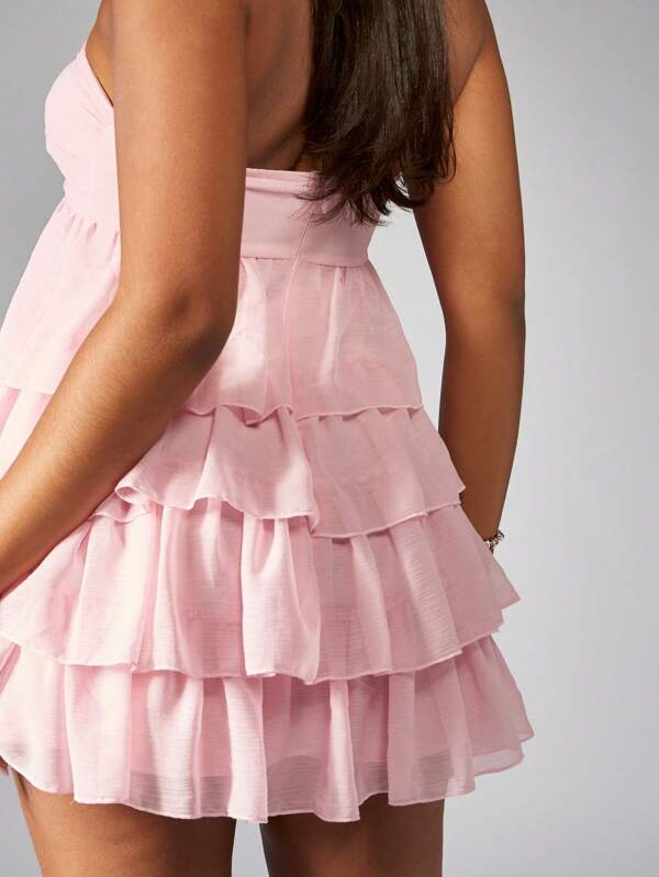 MISSGUIDED Strapless Tiered Ruffle Sweetheart Neckline Empire Waist Mini Dress