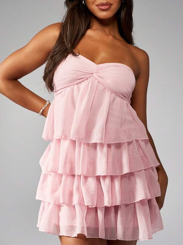 MISSGUIDED Strapless Tiered Ruffle Sweetheart Neckline Empire Waist Mini Dress