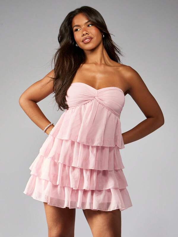 MISSGUIDED Strapless Tiered Ruffle Sweetheart Neckline Empire Waist Mini Dress