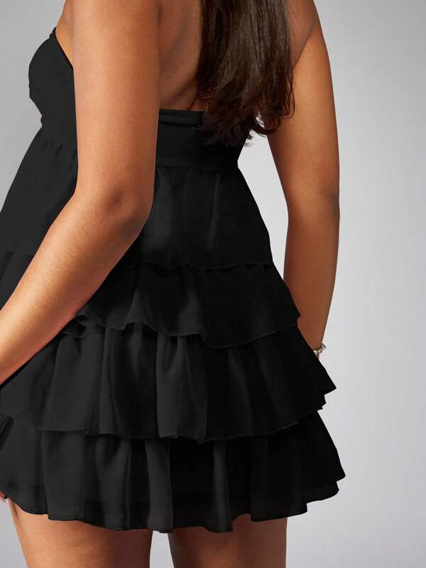 MISSGUIDED Strapless Tiered Ruffle Twisted Bust Mini Dress