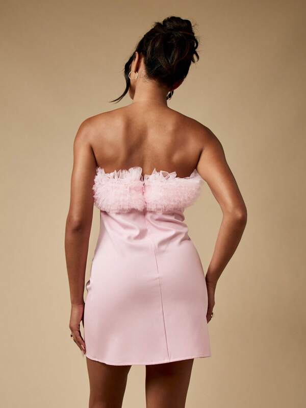 MISSGUIDED Strapless Tulle Frill Bandeau Mini Dress
