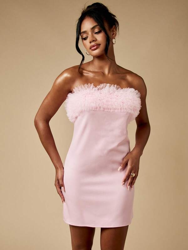MISSGUIDED Strapless Tulle Frill Bandeau Mini Dress