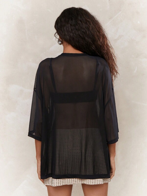 MISSGUIDED Street Logo Label Mesh Drop Shoulder Oversized Tee