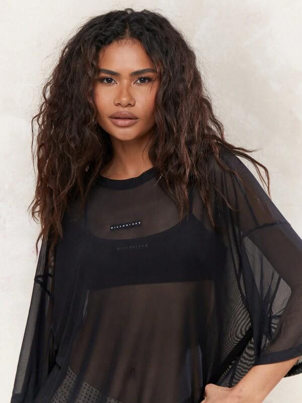 MISSGUIDED Street Logo Label Mesh Drop Shoulder Oversized Tee