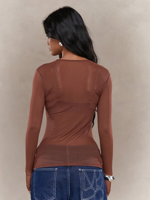 MISSGUIDED Street Sheer Mesh Thumb Hole Long Sleeve Top