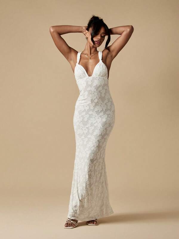 MISSGUIDED Stretch Devore Crisscross Back Floor Length Maxi Gown