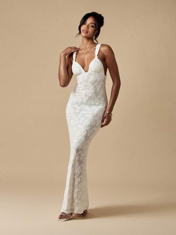 MISSGUIDED Stretch Devore Crisscross Back Floor Length Maxi Gown