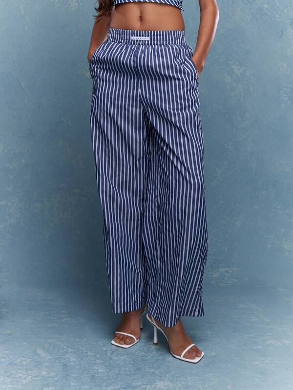 MISSGUIDED Stripe Bandeau Top And Wide Leg Pajama Pants Co-Ord