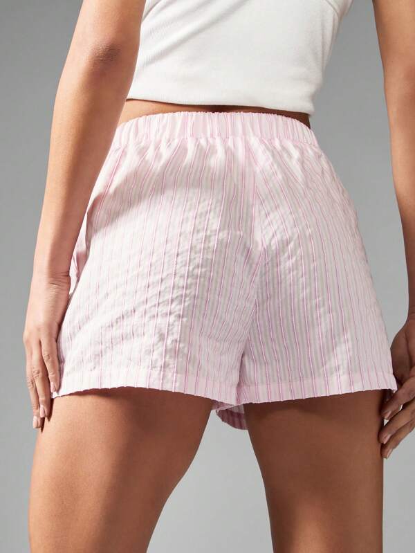 MISSGUIDED Stripe Pattern Summer Shorts With Elastic Waist