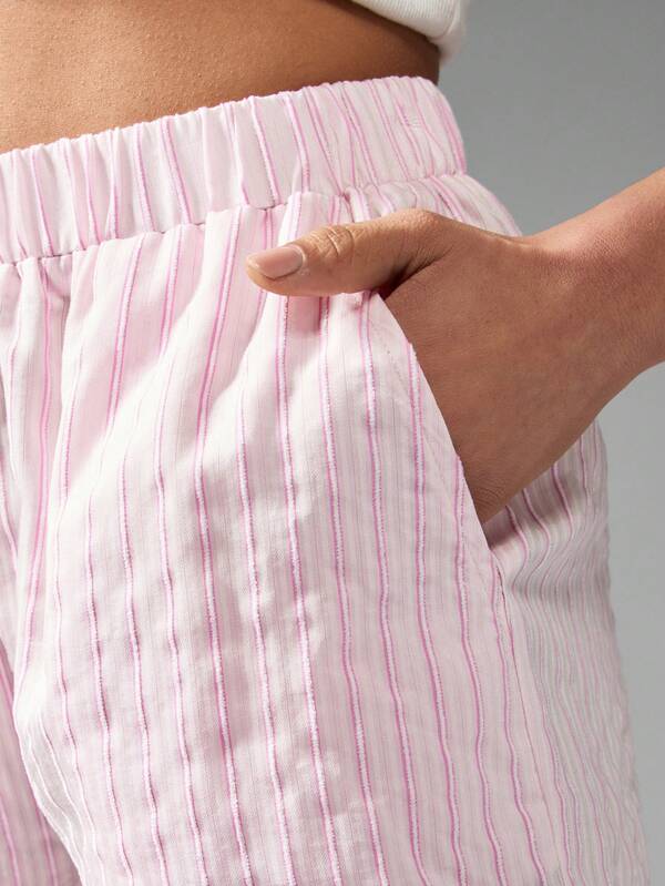 MISSGUIDED Stripe Pattern Summer Shorts With Elastic Waist