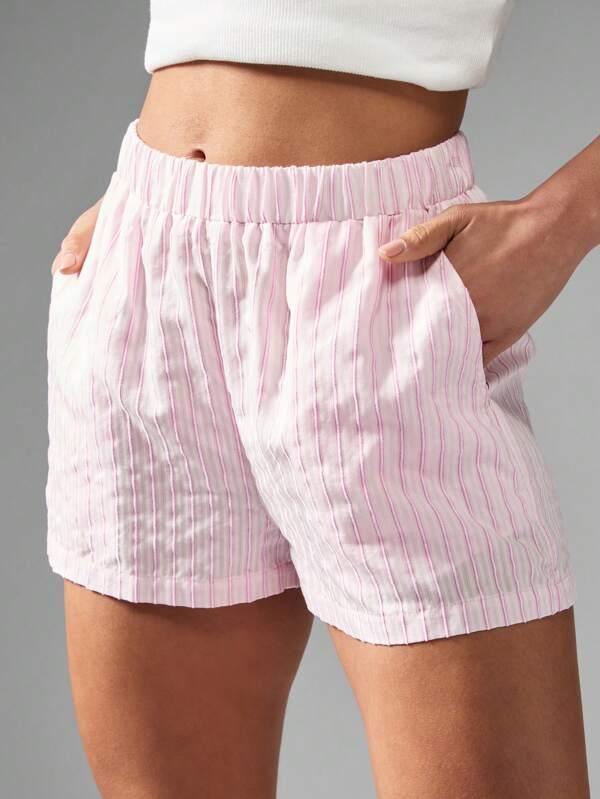 MISSGUIDED Stripe Pattern Summer Shorts With Elastic Waist