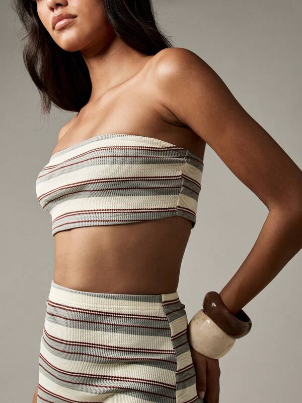 MISSGUIDED Striped Bandeau Top With Matching Maxi Skirt