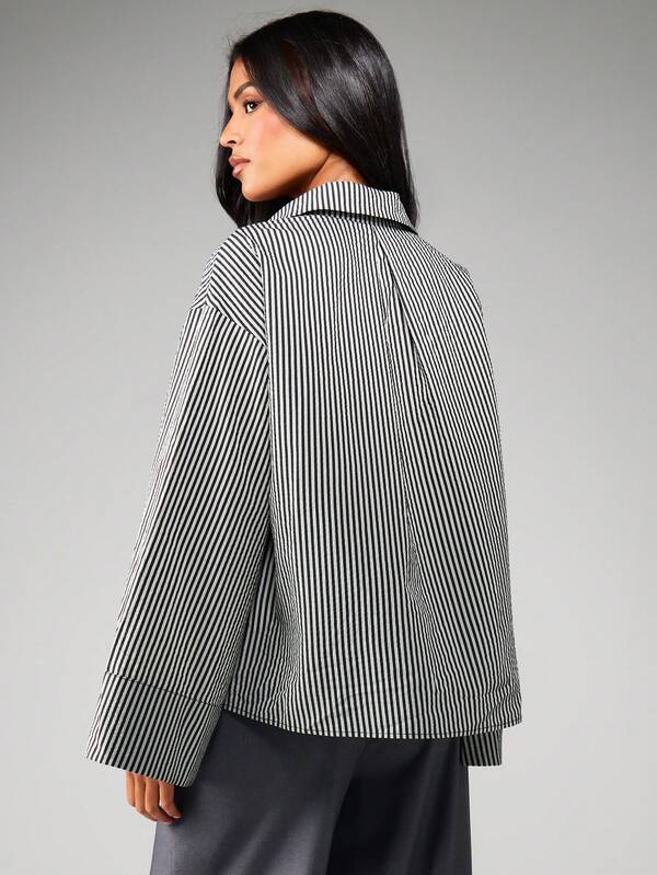 MISSGUIDED Striped Button Down Shirt With Collar