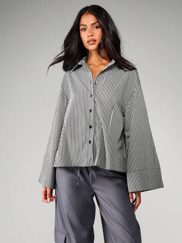 MISSGUIDED Striped Button Down Shirt With Collar