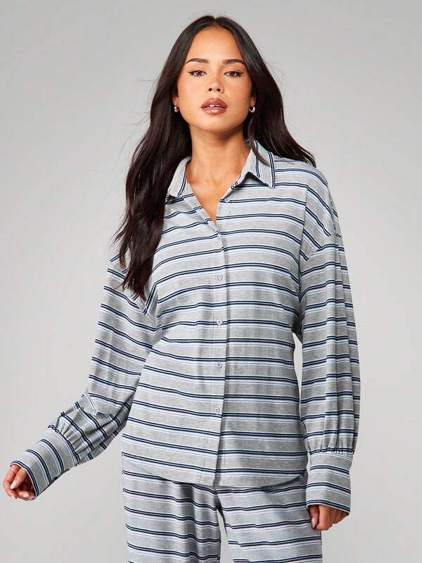 MISSGUIDED Striped Button Down Shirt With Long Sleeves