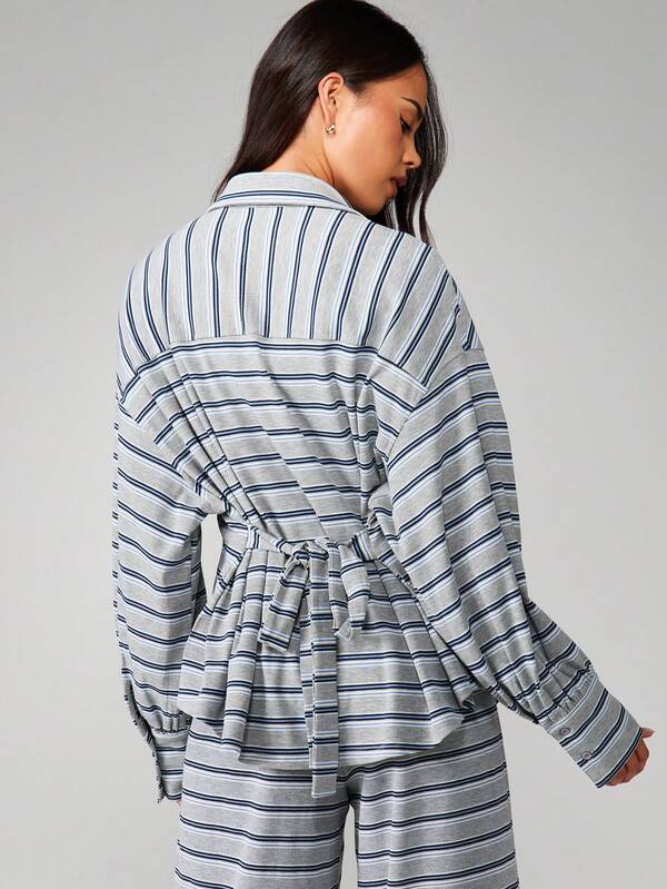 MISSGUIDED Striped Button Down Shirt With Long Sleeves