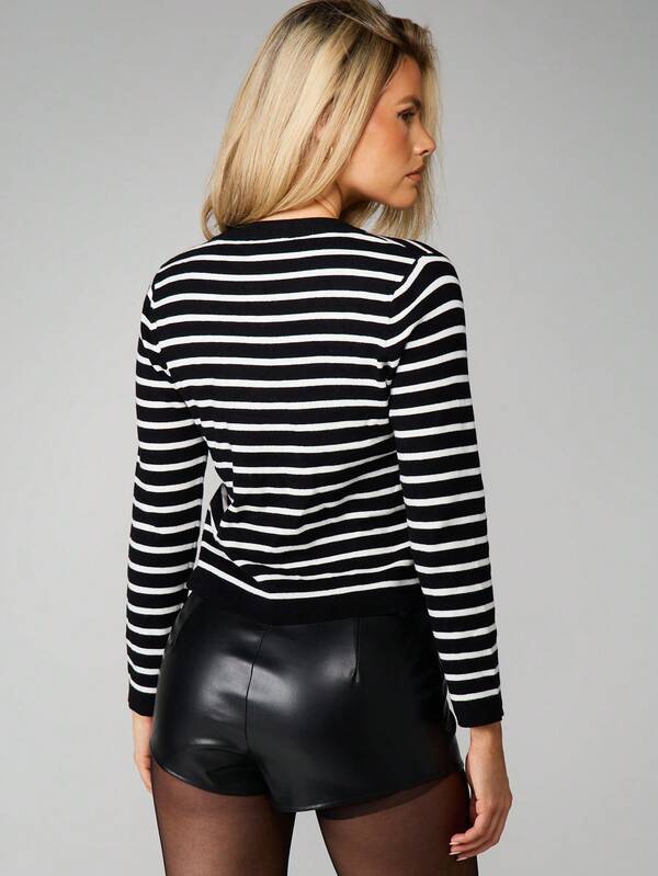 MISSGUIDED Striped Button Front Cardigan