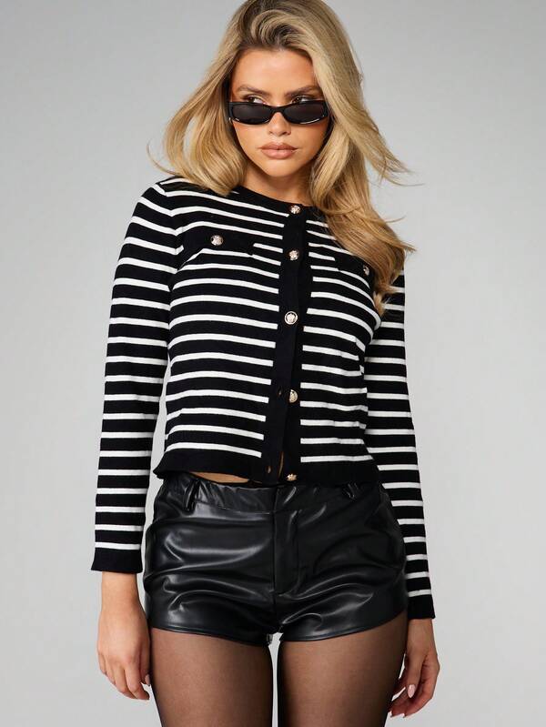 MISSGUIDED Striped Button Front Cardigan