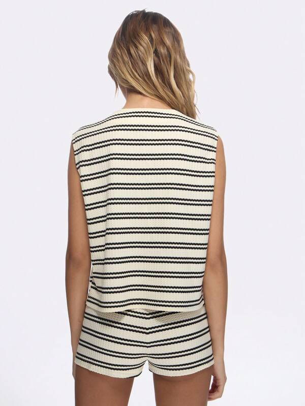 MISSGUIDED Striped Button Front Sleeveless Summer Romper