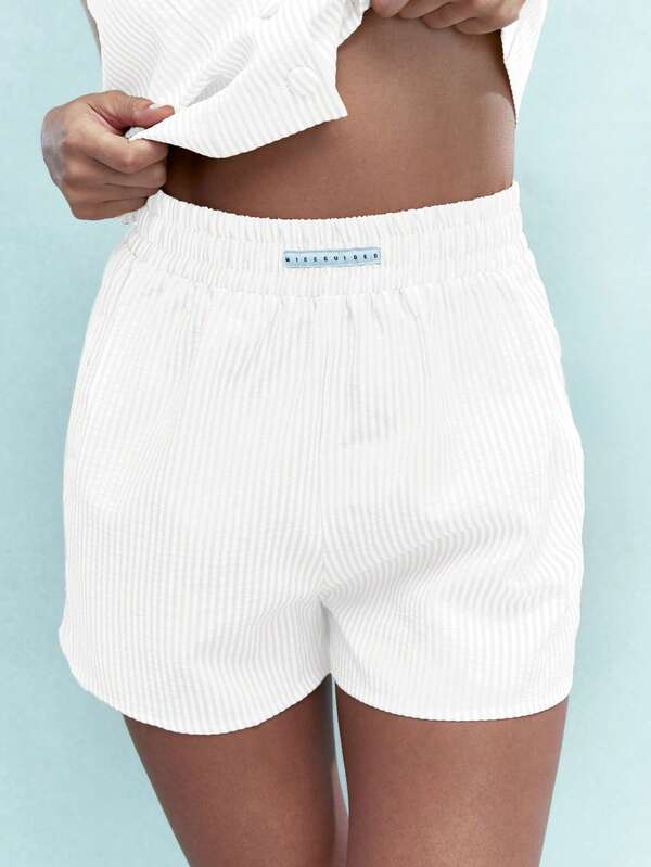 MISSGUIDED Striped Button Front Sleeveless Top High Waist Shorts Two Piece Outfit