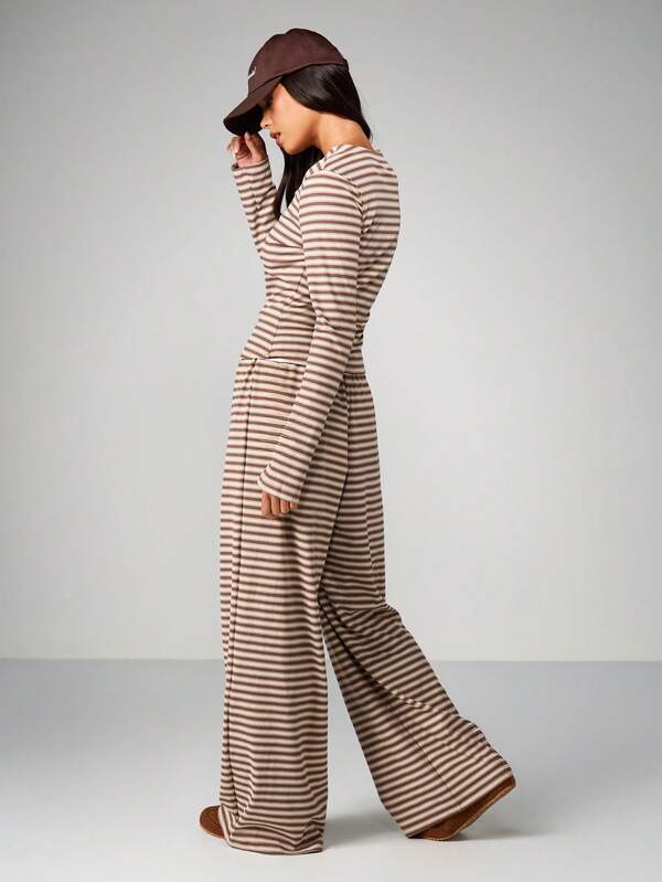 MISSGUIDED Striped Button Through Co Ord Set