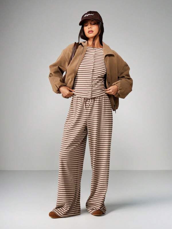 MISSGUIDED Striped Button Through Co Ord Set