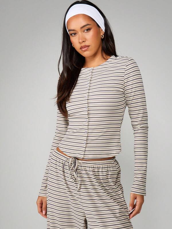 MISSGUIDED Striped Button Through Co Ord Set