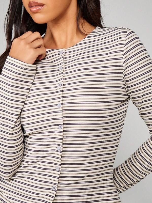 MISSGUIDED Striped Button Through Co Ord Set