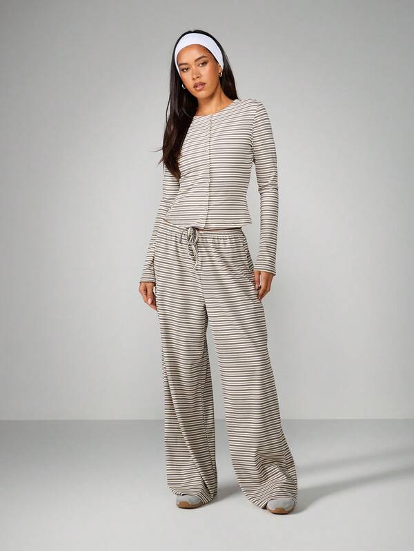 MISSGUIDED Striped Button Through Co Ord Set