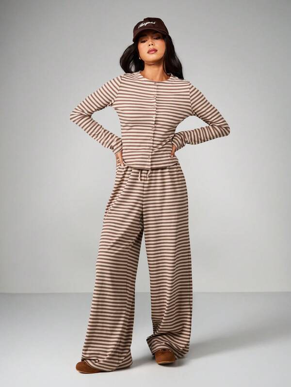 MISSGUIDED Striped Button Through Co Ord Set