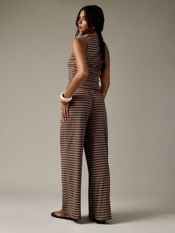 MISSGUIDED Striped Button Through Crop Top And Wide Leg Pants