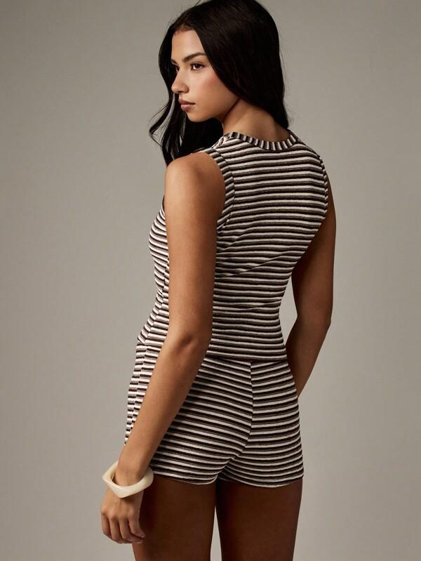 MISSGUIDED Striped Button Through Sleeveless Co Ord Set With High Waist Shorts