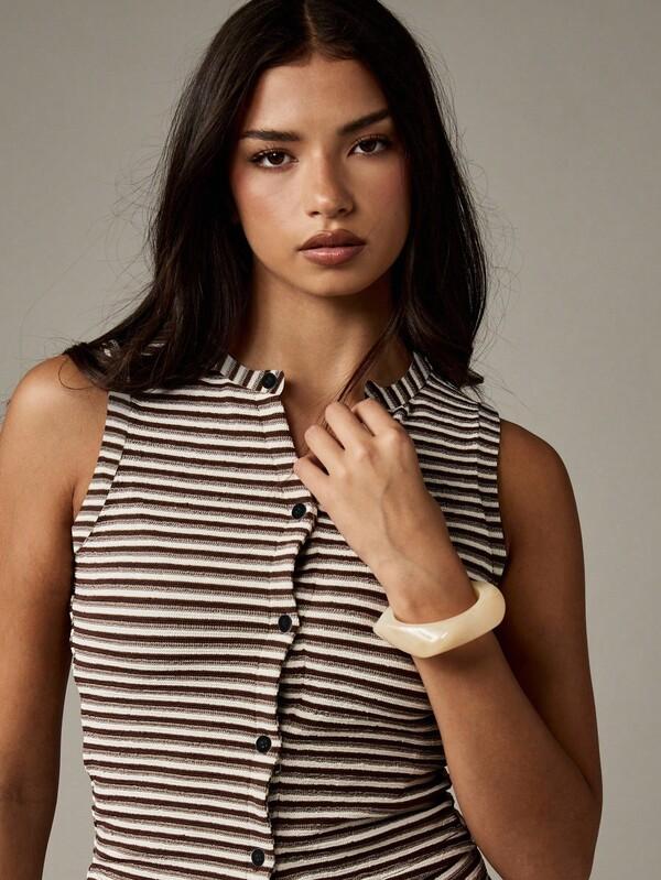 MISSGUIDED Striped Button Through Sleeveless Co Ord Set With High Waist Shorts