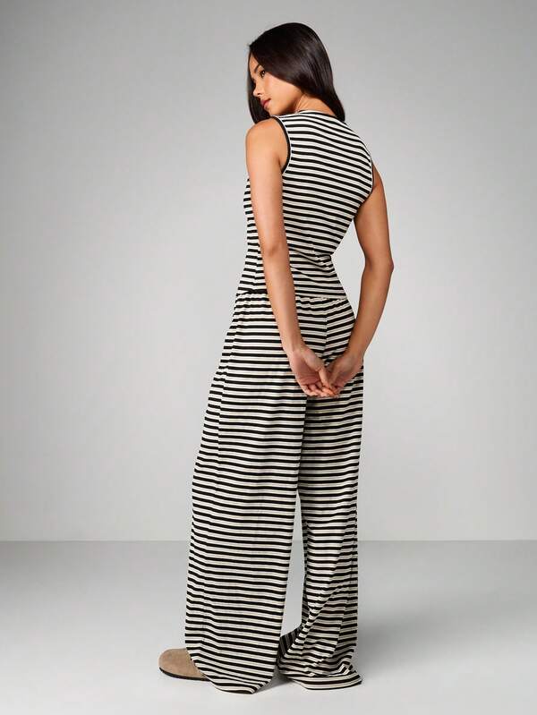 MISSGUIDED Striped Button Through Tank And Pants Set