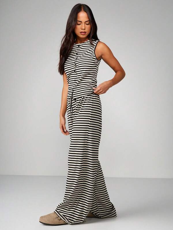 MISSGUIDED Striped Button Through Tank And Pants Set