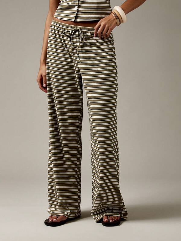 MISSGUIDED Striped Button Through Wide Leg Drawstring Two Piece Outfits