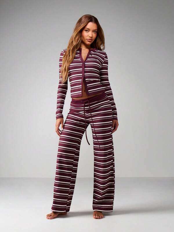 MISSGUIDED Striped Button-Up Cardigan With Long Sleeves