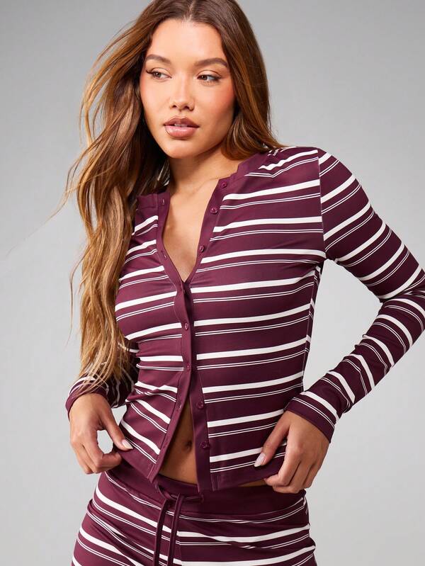 MISSGUIDED Striped Button-Up Cardigan With Long Sleeves