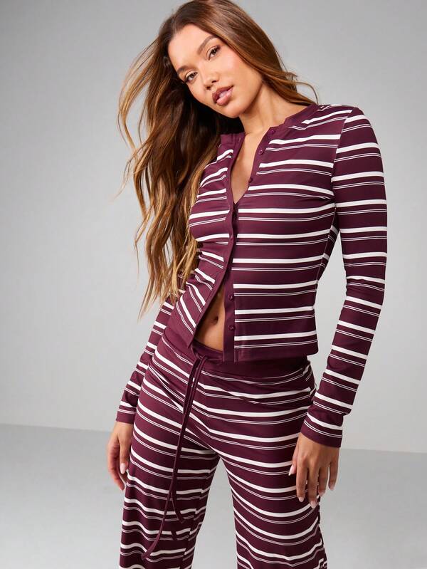 MISSGUIDED Striped Button-Up Cardigan With Long Sleeves