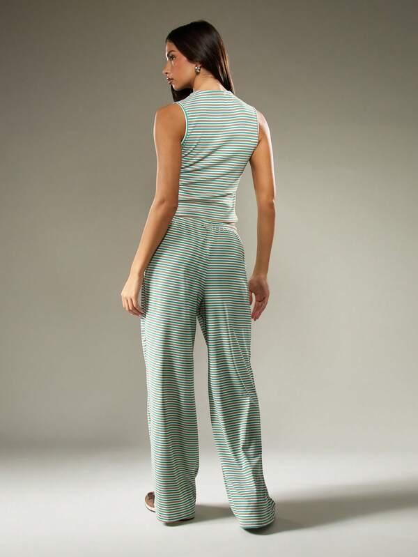 MISSGUIDED Striped Button Up Co Ord With Wide Leg Pants