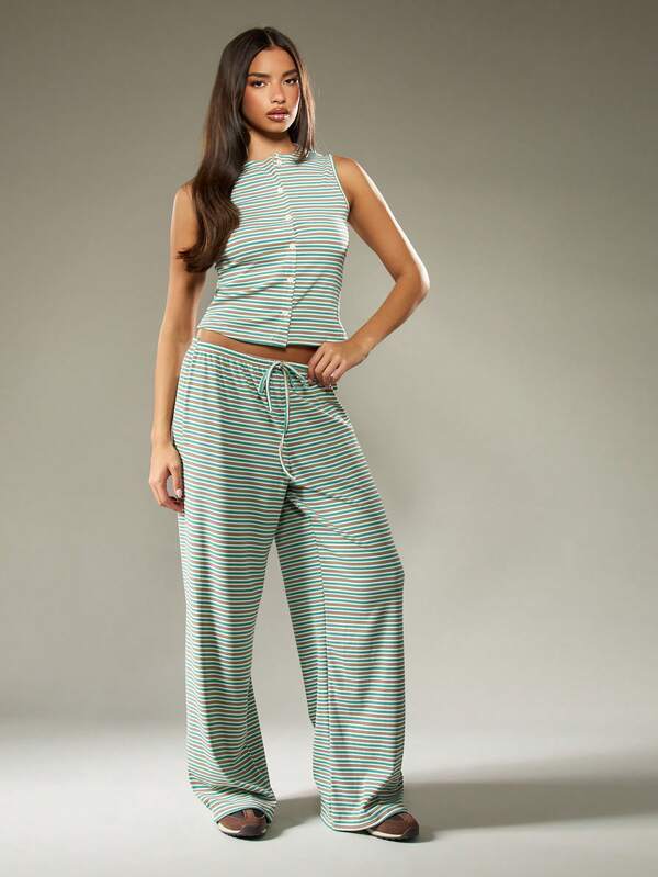 MISSGUIDED Striped Button Up Co Ord With Wide Leg Pants
