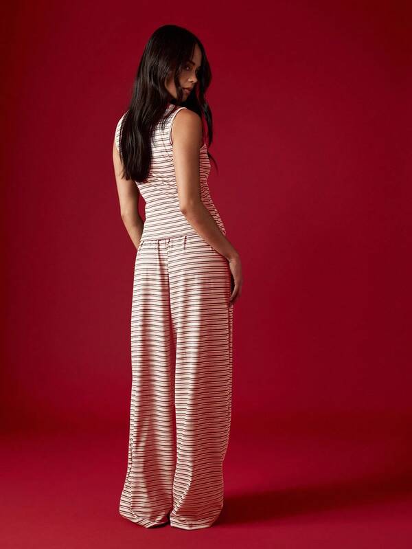 MISSGUIDED Striped Button Up Sleeveless Set With Drawstring Pants