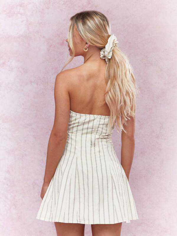 MISSGUIDED Striped Corset Bust Bandeau Mini Skater Dress With Scrunchie