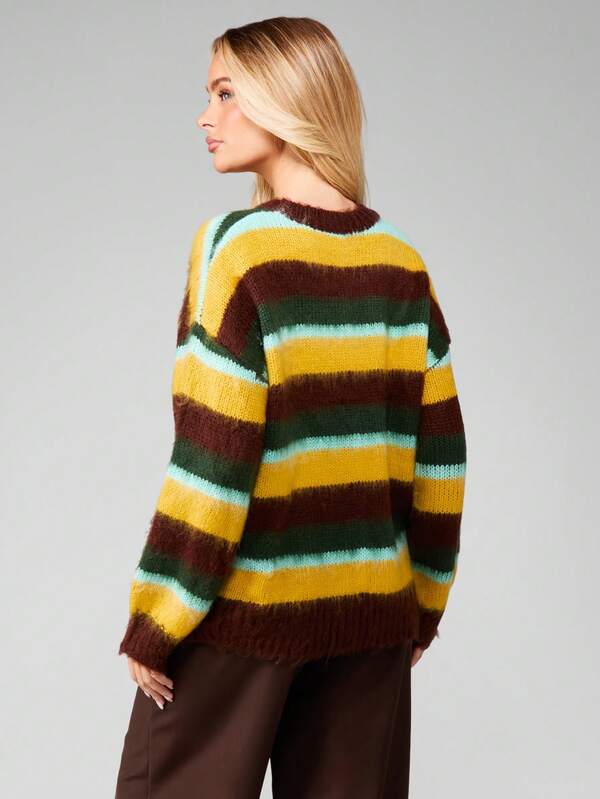 MISSGUIDED Striped Crew Neck Chunky Knit Sweater