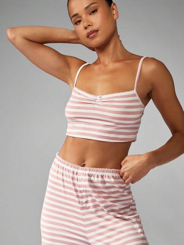 MISSGUIDED Striped Crop Cami Top With Wide Leg Pants